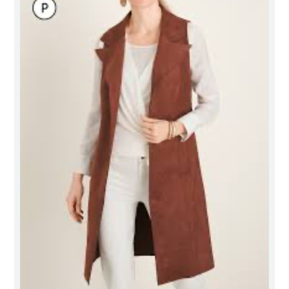 Chico's Faux Suede Open Front Vest cardigan Brown Size 1 Medium With Pockets